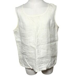 20 South Linen Sleeveless Shell Top Cream Scoop Neck Relaxed Women Large